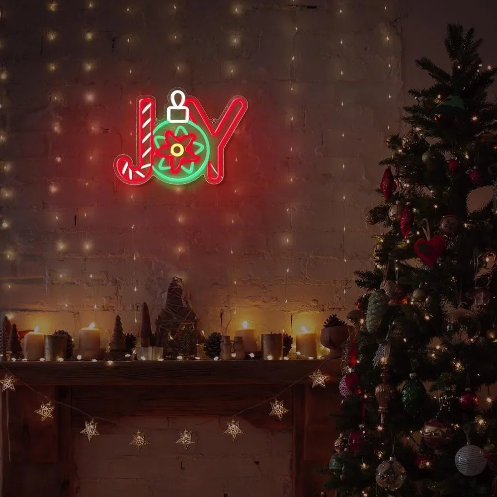 Christmas Joy Neon Sign Led Candy Dimmable Light Up Sign for Party Kids Gift